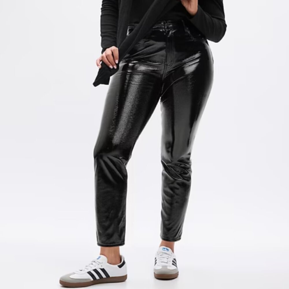 Gap High Rise Vegan Patent Leather Vintage Slim Black Pants